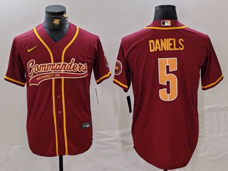 Men Washington Commanders 5 Daniels Red Joint Name 2024 Nike Limited NFL Jersey style 3